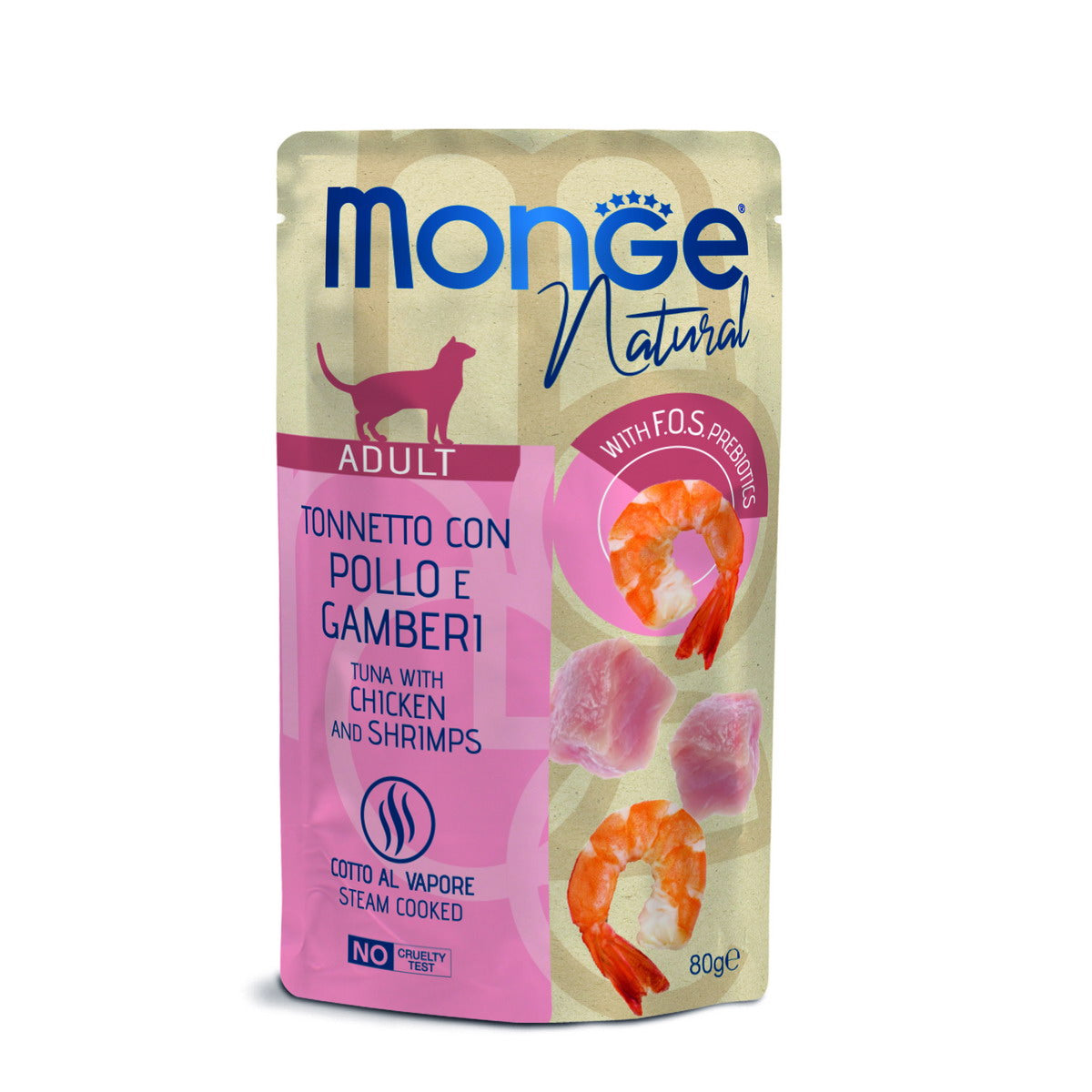 Buste Monge Natural Tonnetto Pollo Gamberi per gatti in gelatina 80g