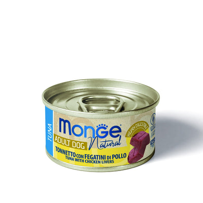 Mangime umido per cane adulto Monge Natural tonnetto fegatini pollo lattina 95g