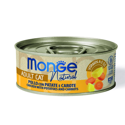 Mangime umido Monge Natural per gatti adulti con pollo, patate e carote, lattina 80 g