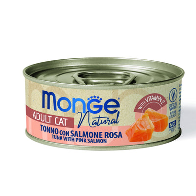 Mangime umido Monge Natural per gatti adulti tonno salmone lattina 80g