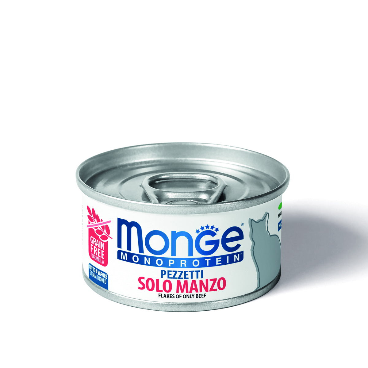 Mangime monoprotein per gatti Monge pezzetti solo manzo lattina 80 g