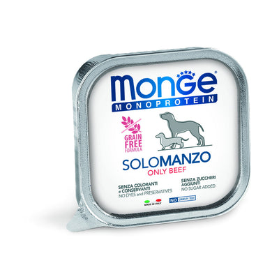 Paté monoprotein Monge per cane con manzo in vaschetta da 150 g