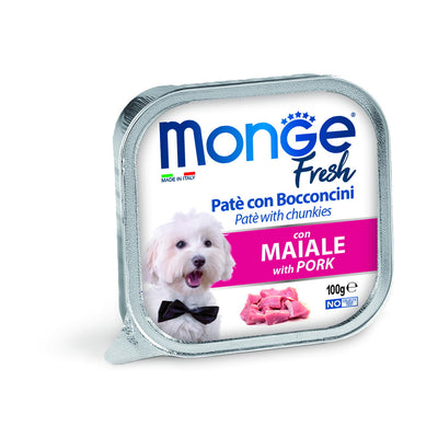 Paté Monge Fresh con bocconcini di maiale per cane in vaschetta 100 g