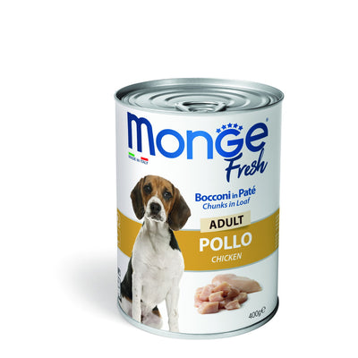 Mangime umido Monge Fresh in paté per cane adulto con pollo, lattina 400 g