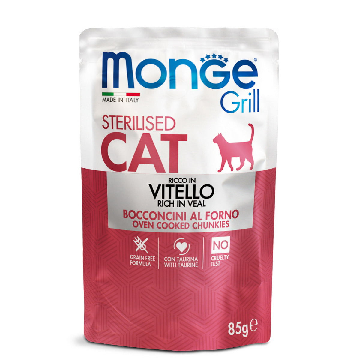 Bocconcini in gelatina Monge Grill Cat Sterilised vitello 85 g per gatti sterilizzati