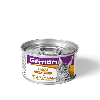 Mousse GEMON Adult per gatti con pollo e maiale, confezione da 85 g