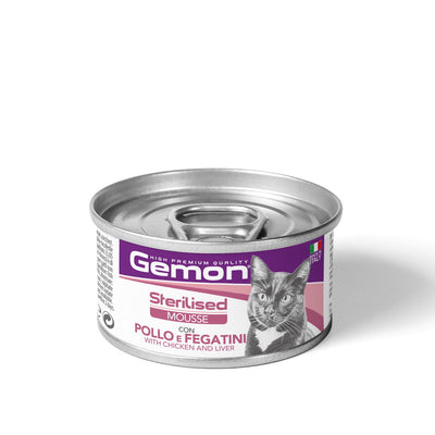 Mousse GEMON per gatti sterilizzati con pollo e fegatini, formato 85 g