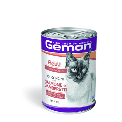 Bocconcini per gatto adult Gemon con salmone e gamberetti, 415 g