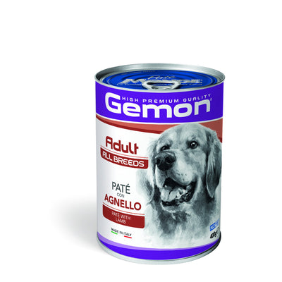 Paté Gemon con agnello per cani adulti, confezione 400 g, alimento completo umido
