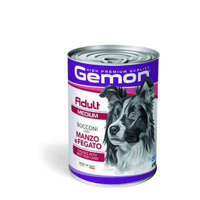 Mangime umido Gemon bocconi con manzo e fegato per cani adult medium, 415 g