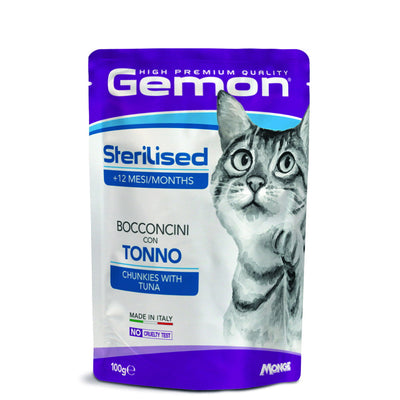 Bocconcini GEMON per gatti sterilizzati con tonno, confezione 100 g