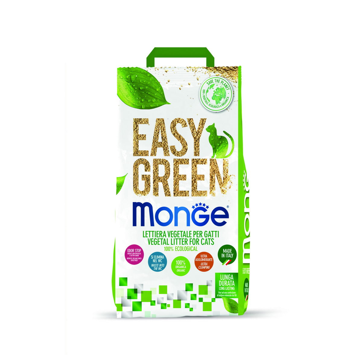 Lettiera vegetale ecologica Monge Easy Green per gatti, 3,5 kg, fibre naturali agglomeranti