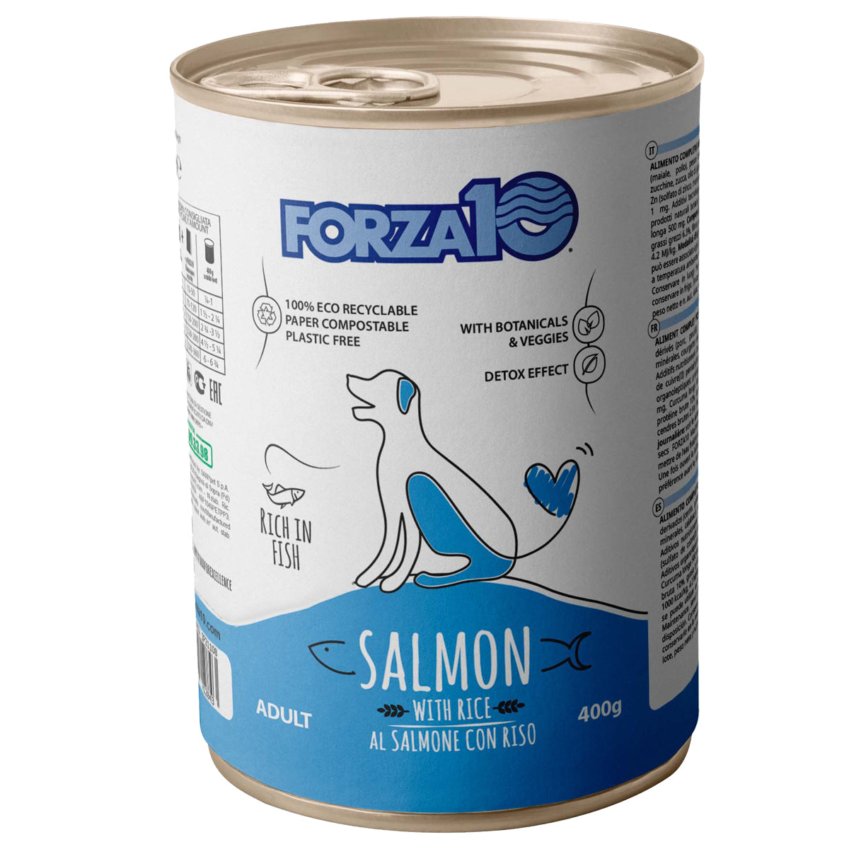 Lattina di mangime umido Forza10 per cane adulto al salmone e riso, 400 g