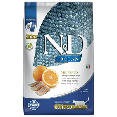 Mangime secco gatto sterilizzato N&D Ocean aringa e arancia grain free 5 kg