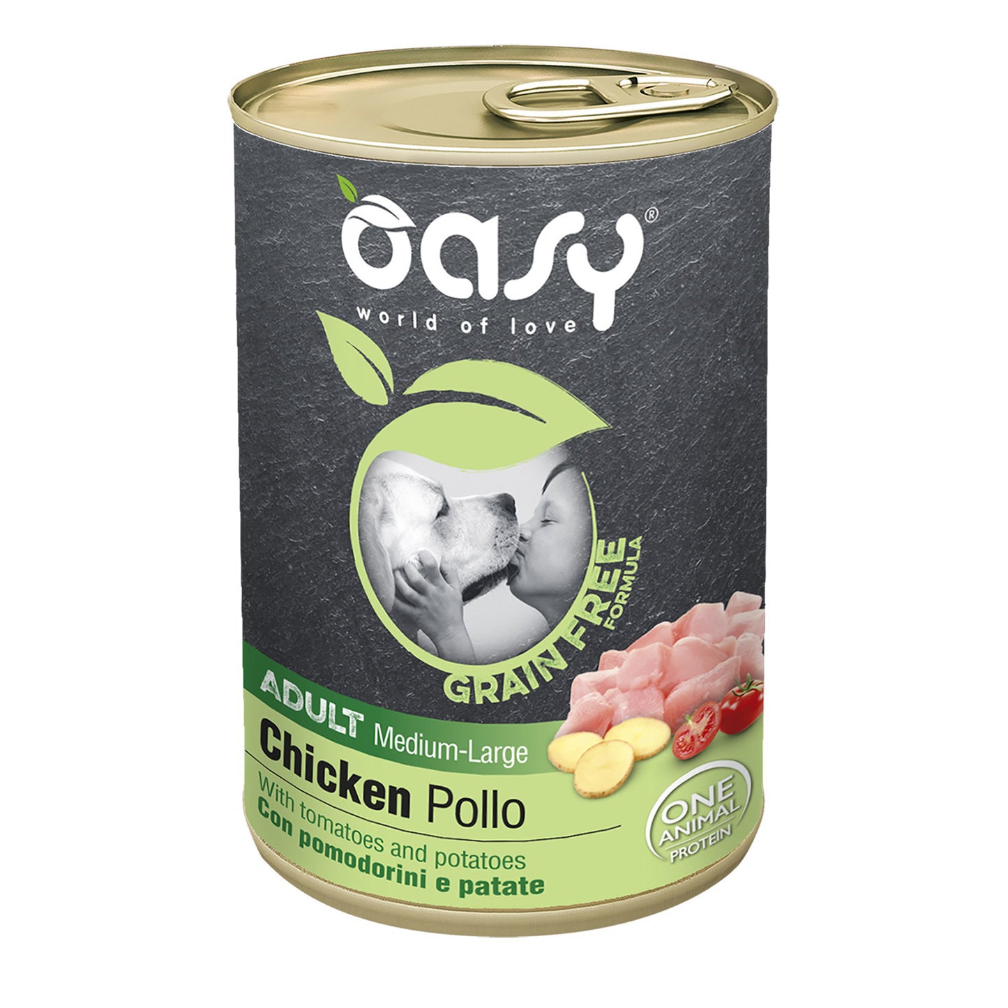 Lattina Oasy Wet Dog Grain Free per cani adulti medi e grandi, 400 g, con tocchetti di pollo