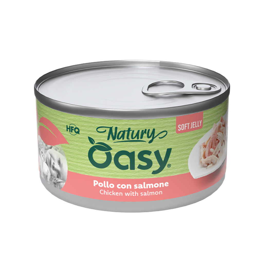 Lattina Oasy Wet Cat Natury Soft Jelly pollo e salmone per gatti adulti in gelatina morbida