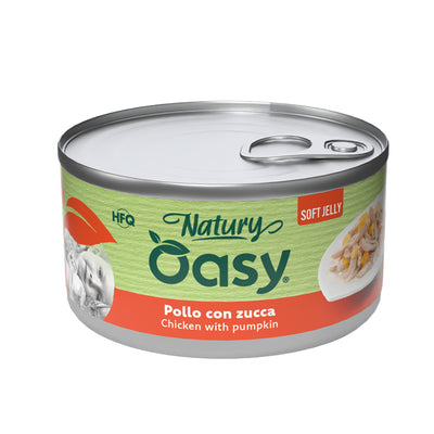 Lattina di mangime umido Oasy Wet Cat Natury Soft Jelly pollo e zucca per gatti adulti
