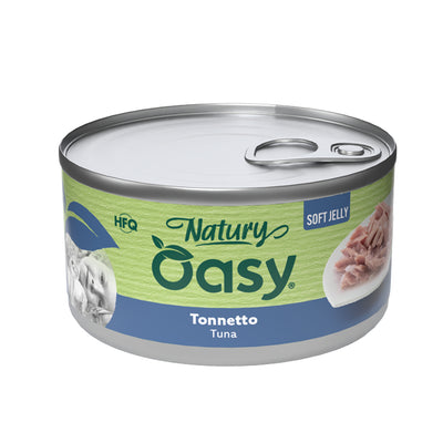 Alimento umido per gatti Oasy Tonnetto in Soft Jelly lattina, ricetta Natury con gelatina naturale