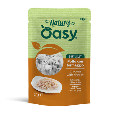 Alimento umido per gatti Oasy Wet Cat Natury Soft Jelly pollo formaggio busta 70 g