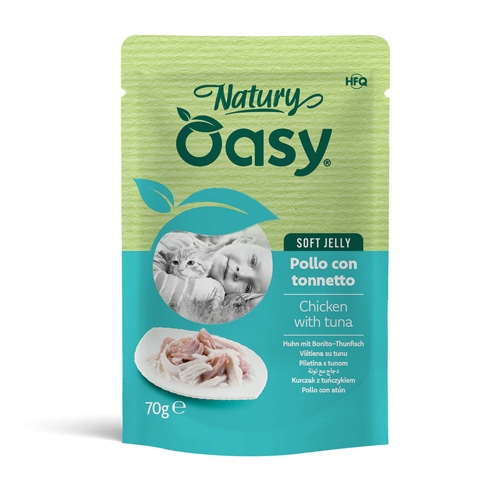 Busta Oasy Wet Cat Natury Soft Jelly pollo e tonnetto 70 g per gatti adulti
