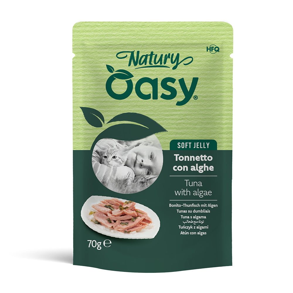 Busta Oasy Wet Cat Natury Soft Jelly con tonnetto e alghe in gelatina, 70 g per gatti adulti