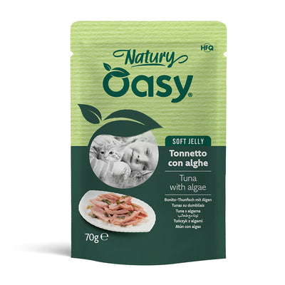 Busta Oasy Wet Cat Natury Soft Jelly con tonnetto e alghe in gelatina, 70 g per gatti adulti