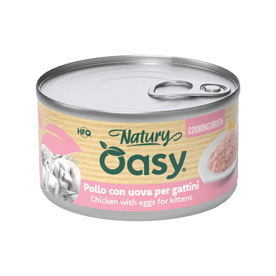 Mangime umido per gattini Oasy Wet Cat Natury Cooking Broth con pollo e uova, lattina 85 g