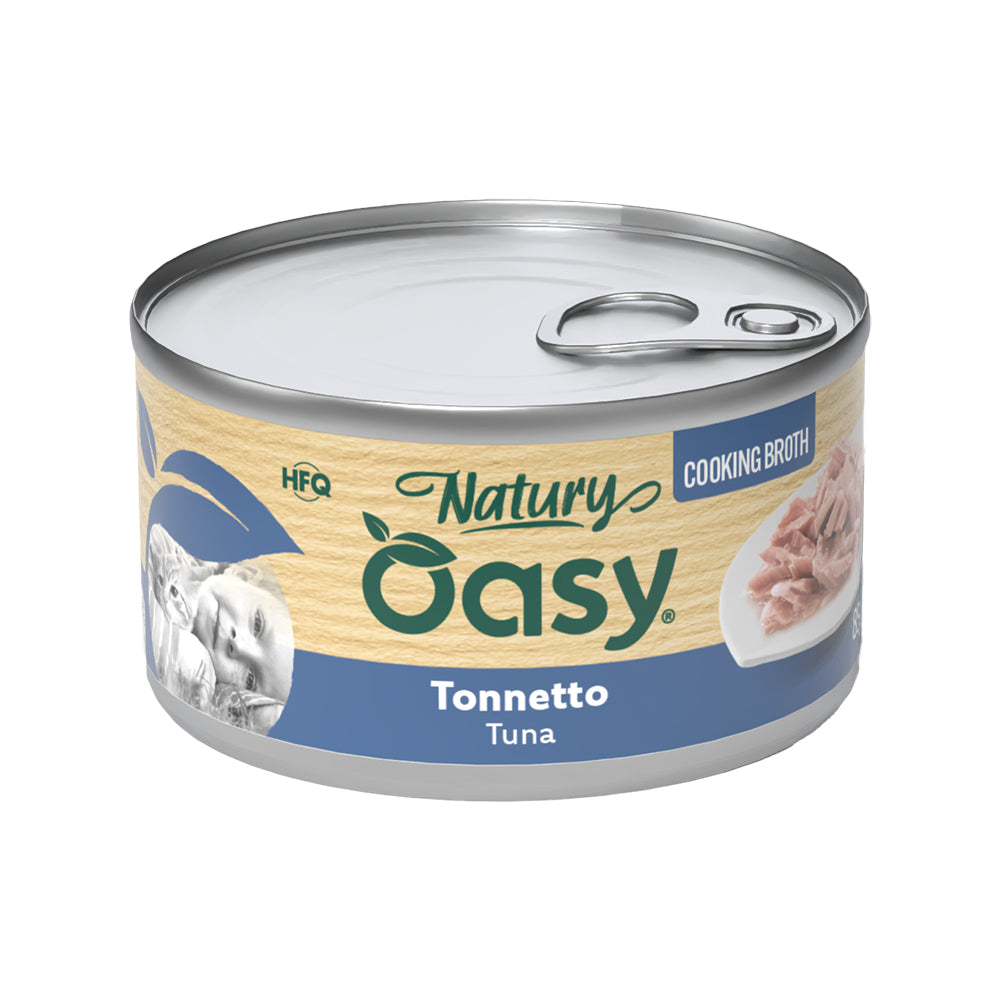 Lattina 85 g di alimento complementare umido Oasy Natury Cooking broth tonnetto per gatti adulti