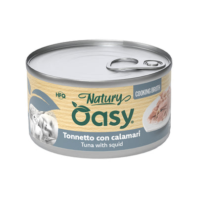 Alimento umido per gatti con tonnetto e calamari in lattina 85 g Oasy Wet Cat Natury Cooking Broth