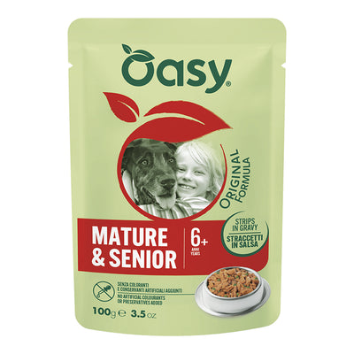 Oasy Wet Dog Straccetti in salsa con tacchino e piselli per cani senior, busta 100 g