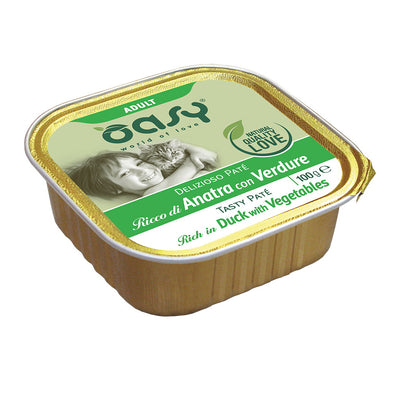 Paté Oasy Delizioso per gatti adulti con anatra e verdure, vaschetta 100 g