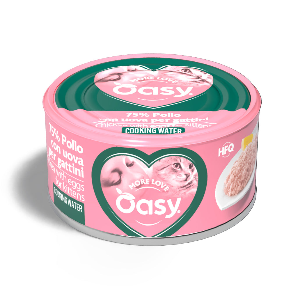 Lattina di alimento umido Oasy Wet Cat More Love per gattini con pollo e uova, 70 g