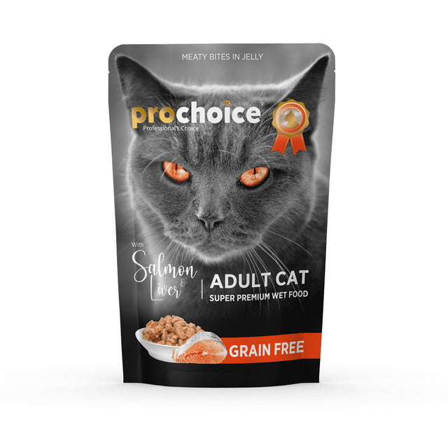 Bocconcini con salmone in gelatina per gatti adulti ProChoice, bustina da 85 g