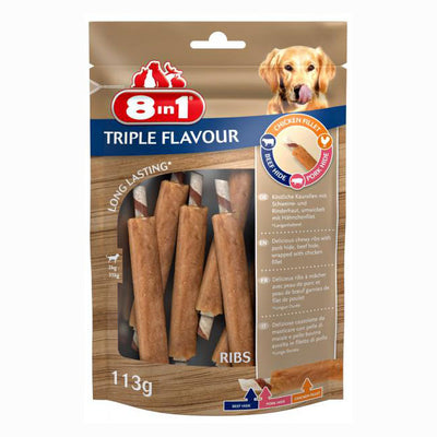 Osso masticabile 8in1 Triple Flavour per cani, 6 spiedini da 113 g con pollo e pelle di maiale