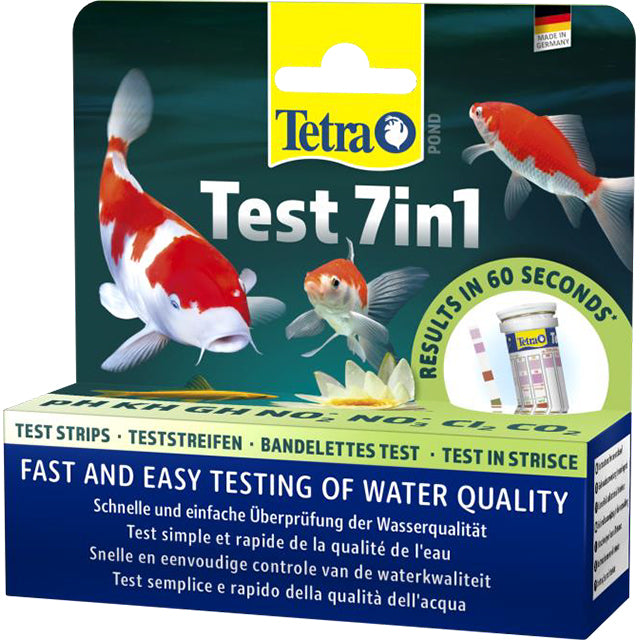 Strisce reattive Tetrapond Test 7in1 per laghetti ornamentali, confezione da 25 strisce con tabella colori