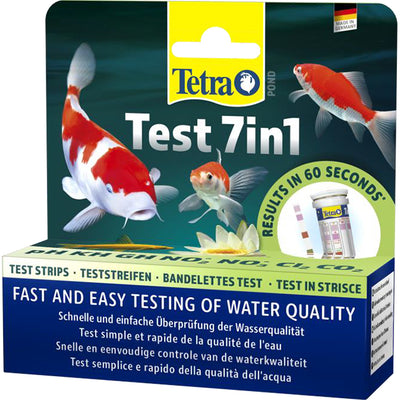 Strisce reattive Tetrapond Test 7in1 per laghetti ornamentali, confezione da 25 strisce con tabella colori