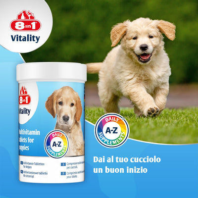Compresse multivitaminiche 8in1 per cuccioli in barattolo da 100 compresse, 185 ml