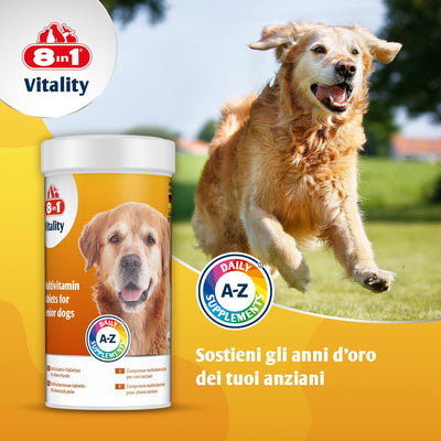 Pastiglie multivitaminiche 8in1 Vitality Senior per cani anziani, barattolo da 70 compresse