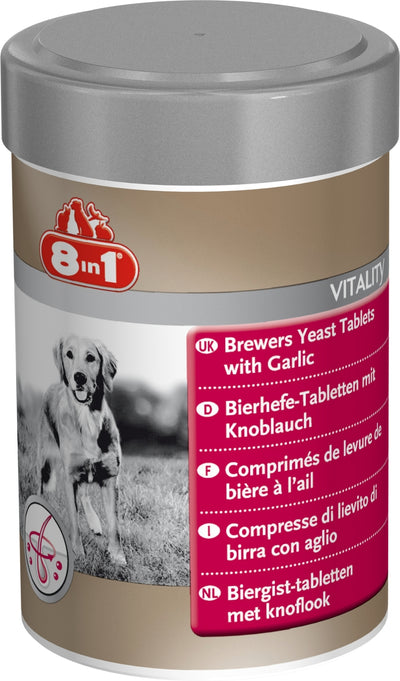 Pastiglie al lievito di birra 8in1 per cani, barattolo da 260 compresse per cute e pelo