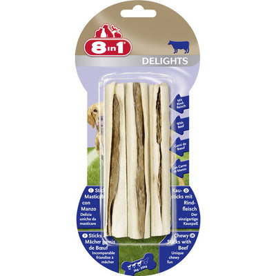 Snack masticabile 8in1 Delights Beef per cani in pelle bovina con carne di manzo