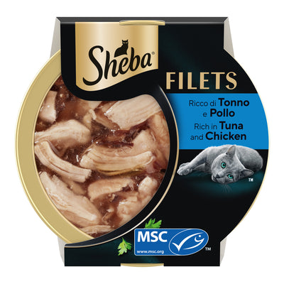 Filetti per gatti Sheba pollo e tonno in salsa, vaschetta 60g