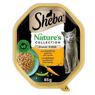 Alimento umido per gatti Sheba Nature's Collection Tacchino con Piselli e Carote, vaschetta 85 g