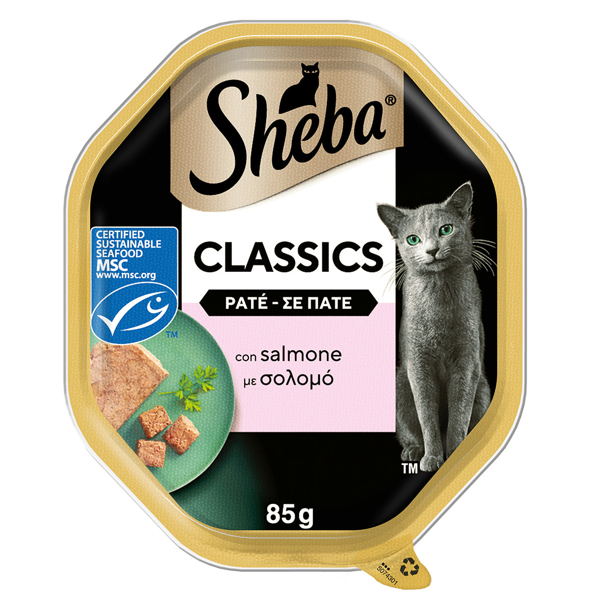 Paté Classic Sheba per gatti adulti al salmone, vaschetta da 85 g