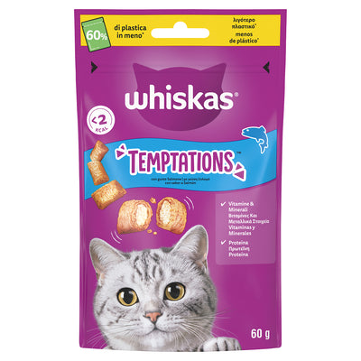 Snack croccanti Whiskas Temptations al salmone per gatti, 60 g