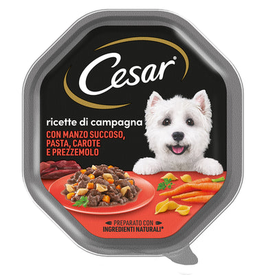 Alimento umido per cani Cesar Ricette di Campagna con manzo, pasta e carote 150 g