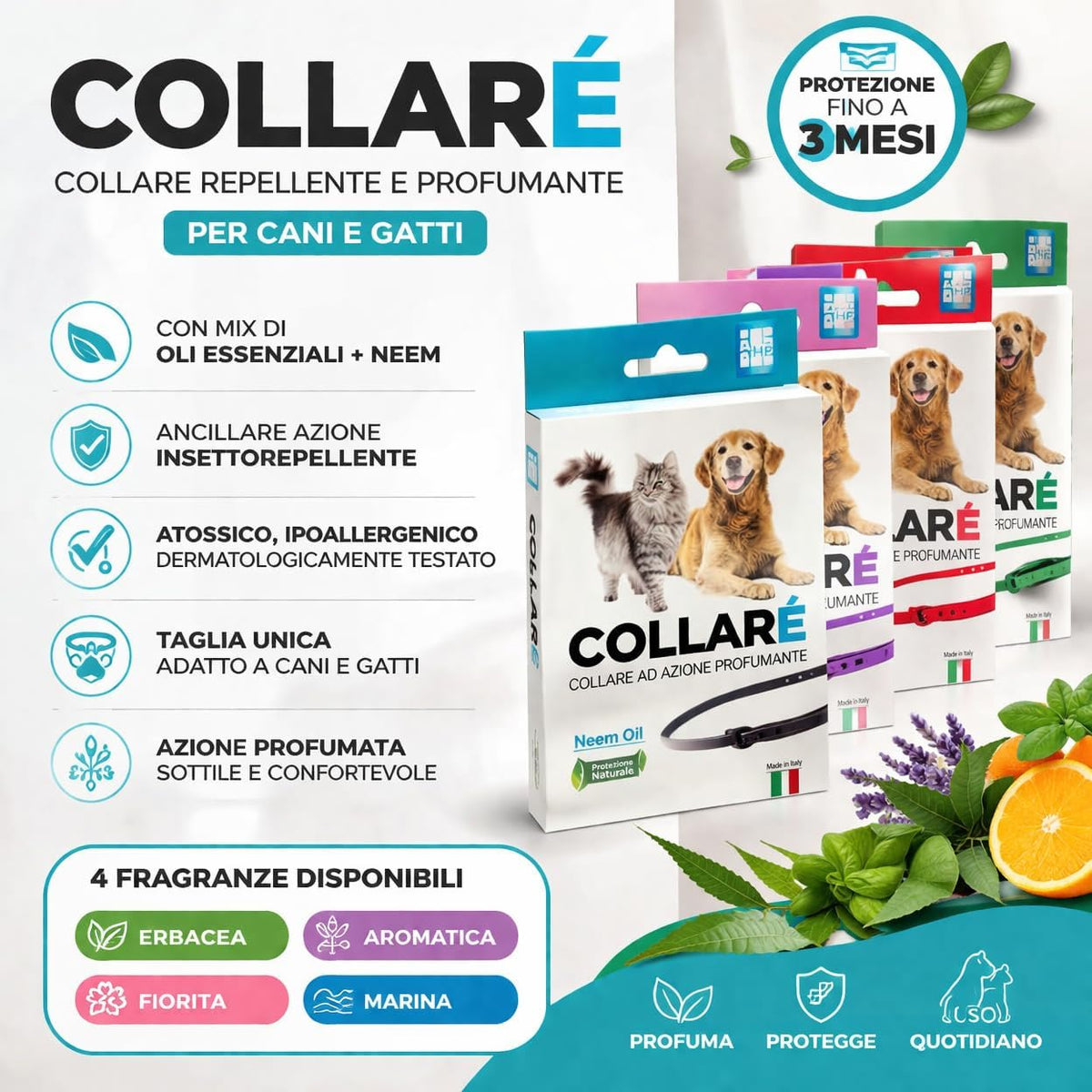 COLLARE' DUO CANI/GATTI ROSA NEEM E LAVANDA