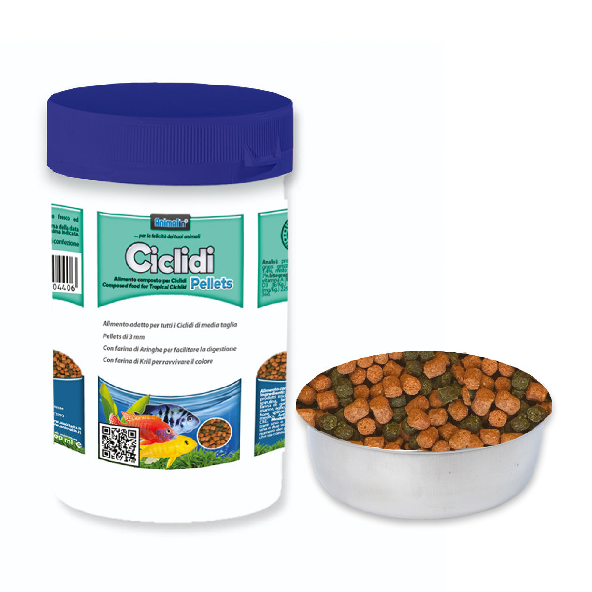 Mangime in pellets da 3 mm per pesci ciclidi con farina di aringhe e krill