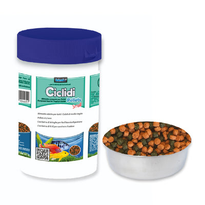 Mangime in pellets da 2 mm per ciclidi e pesci di media taglia con farina di aringhe e krill