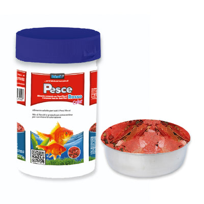Mangime in fiocchi e granuli per pesci rossi con astaxantina, alimento color per acqua fredda