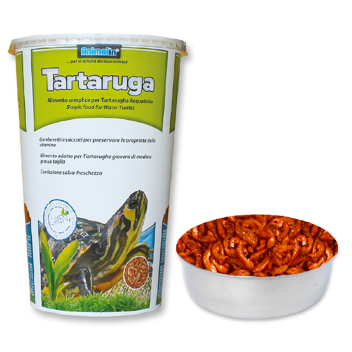 Mangime eco gamberetti essiccati per tartarughe acquatiche in confezione ricarica cartone